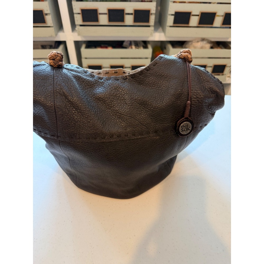 The Sak Dark Brown Pebbled Leather Hobo Bag Braided Strap Slouchy Bucket Tote - Picture 16 of 16